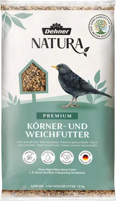 Produktbild von Dehner Natura Premium Wildvogelfutter, Körnerfutter / Weichfutter, Ganzjahresfutter proteinreich / energiereich, hochwertiges Vogelfutter für Wildvögel, 10 kg