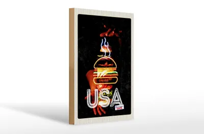 Produktbild von Holzschild Reise 20x30cm Amerika USA American Burger Gerichte