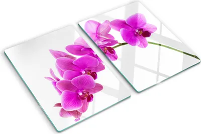 Produktbild von Tulup Glas Herdabdeckplatte - 2x40x52 cm - Glaskeramikkochfeld-Abdeckung Spritzschutz Glasabdeckplatte Kochplattenabdeckung und Schneidebrett - Zweiteilig - Blumen & Pflanzen - Rosa Orchidee - Rosa