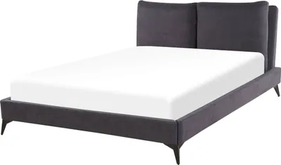 Zdjęcie produktu dla BELIANI Łóżko ze stelażem ciemnoszare tapicerowane 160 x 200 cm z grubym wezgłowiem nowoczesny design