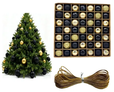 Weihnachtskugeln 49 Stück 3 cm schwarz/gold Kunststoff