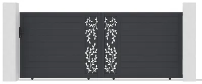 Produktbild von 4 m FOLYA Schiebetor, 160 cm hoch + 1 m FOLYA Fußgängertor, graues Aluminium, 160 cm hoch