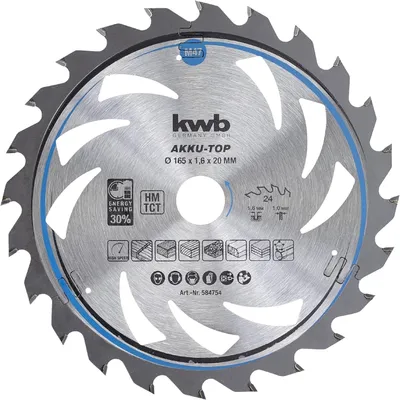Obrázok produktu pre kwb kotúčová píla 165 x 20 mm, hladký chod, pre akumulátorové stroje zuby 24