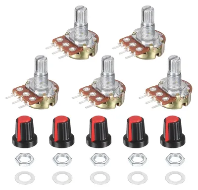 5x WH148 Potentiometer 5K Ohm, lineares Drehpoti mit Knöpfen