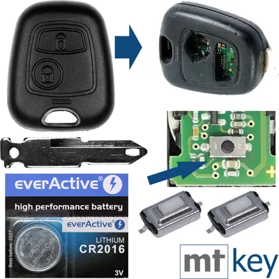 Produktbild von Auto Schlüssel Funk Fernbedienung 1x Gehäuse + 1x Rohling NE73 + 2X Mikrotaster + 1x CR2016 Batterie kompatibel mit Peugeot 206 SW CC 1998-2009