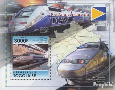 Produktbild von Briefmarken Togo 2011 Mi Block618 (kompl.Ausg.) postfrisch 30 Jahre TGV
