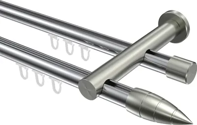 Produktbild von Interdeco Innenlaufstange / Gardinenstange mit Innenlauf Chrom / Edelstahl-Optik, Typ Platon Samanto (Rillenpatrone), 20 mm Ø 2-läufig, 140 cm