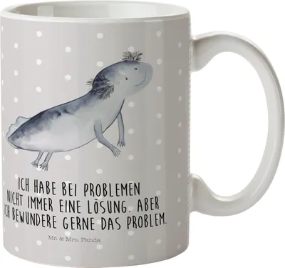 Produktbild von Mr. & Mrs. Panda Kinderbecher Axolotl Schwimmen - Grau Pastell - Geschenk, Freude, Probleme, Lösungen, Camping Tasse, Haferl, Optimistisch, Schwanzlurch, Plastikbecher