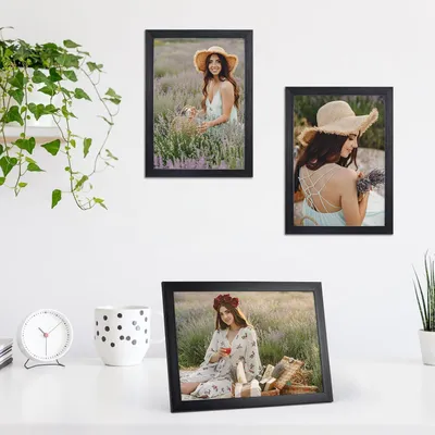 Obrázek produktu pro Sada 12 černých držáků na fotografie formátu A4 - univerzální nástěnný a stolní stojan - ideální na výtisky