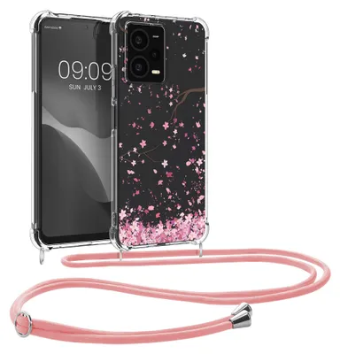 Produktbild von kwmobile Necklace Case kompatibel mit Xiaomi Redmi Note 12 Pro 5G Hülle - Silikon Cover mit Handykette - Rosa Dunkelbraun Transparent