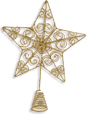 Produktbild von Weihnachtsbaumspitze Barock - Stern Goldfarben mit Goldglitter 20 cm - Metall