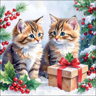 Produktbild von 20 Servietten Kitty Gift - Weihnachtsgeschenk für Katzen 33x33cm