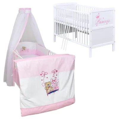 Produktbild von Baby-Delux Babybett Kinderbett Natalie Princess 70x140 Weiß mit Matratze Komplett Bettset Schaukelfreunde