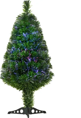 Image de HOMCOM Sapin de Noël Artificiel Lumineux 90H cm Fibre Optique Multicolore + Support Pied 90 Branches Vert