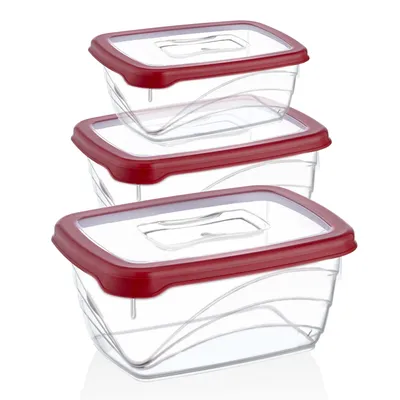 Imagen del producto de Herzberg Cooking. Set de 3 cajas de almacenamiento orgánicas extra profundas, color rojo