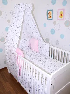Produktbild von Baby Bettwäsche Bettset MINKY mit 6 x Kissen - 6 teilig -Nestchen Vollstoff Himmel 19. B19