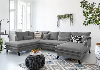 Produktbild von MIUFORM Charming Charlie - Ecksofa mit Bettfunktion und Bettkasten U-FORM LINKS - 302x200cm - Grau - Sofa Schlafsofa Couch