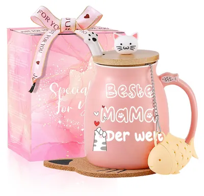Kaffeetasse mit Katzenmotiv, 380 ml, personalisiertes Geschenk für Mama