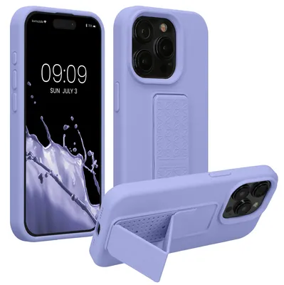 Produktbild von kwmobile Handyhülle für Apple iPhone 15 Pro Hülle - TPU Silikon Case mit Fingerhalter und Stand - Schutzhülle Cover in Lavendel