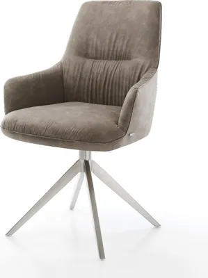 Produktbild von DELIFE Drehstuhl Zelia-Flex mit Armlehnen Mikrofaser Taupe Vintage Kreuzgestell breit Edelstahl 360° drehbar Wippfunktion Taschenfederkern