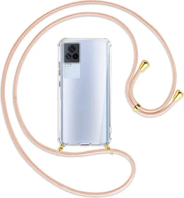 Produktbild von Handykette Backcover-Schutzhülle mit Band (Metall goldfarben) für vivo IQOO 7 - rose peach