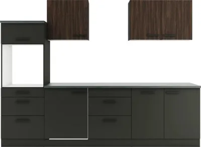 Produktbild von Optifit Küchenzeile ohne Geräte Rimini409/Madrid420 270 cm nussbaum anthrazit matt zerlegt Variante reversibel KPRM 2789