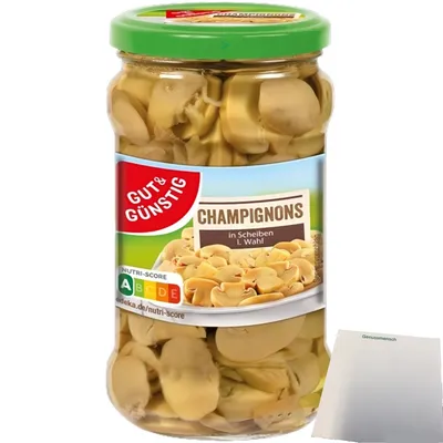 Produktbild von Gut & Günstig Champignons in Scheiben 1 Wahl (280g Glas) + usy Block