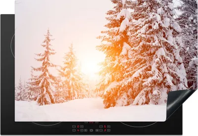 Produktbild von KitchenYeah© Herdabdeckplatte Sonne - Bäume - Schnee , 76x51cm, Küche Deko, Glaskeramikkochfeld Herdabdeckung, Abdeckplatte fùr Kochfeld