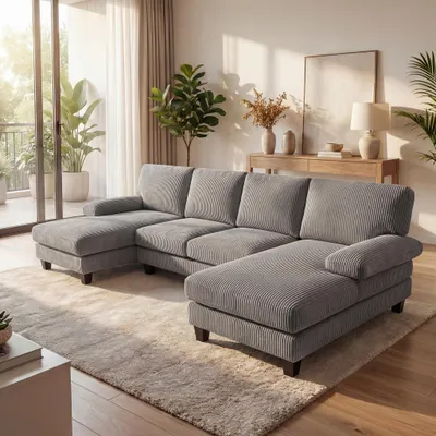 Produktbild von BEALIFE U-förmiges Sofa  271x122x86 cm | 4-Sitzer mit Armlehnen für Wohnzimmer | Beige/Grau | AR103
