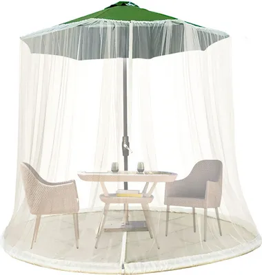 Image de （400*240cm，Braun）Parasol-Moustiquaire Moustiquaire réglable Protection contre les insectes Parasol d'ampérage Toile pour parasol de terrasse avec 2 portes, base lourde remplissable , moustiquaire pour terrasse, jardin et arrière-cour (moustiquaire uniquement)