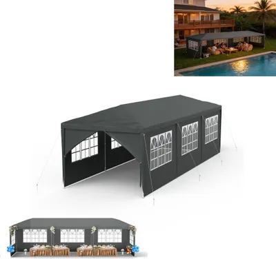Produktbild von XINZI Pavillon 3x9 m Garten Pavillon Partyzelt Gazebo mit abnehmbaren Seitenwänden, wasserdicht, stabiles Stahlgestell, für Garten Party, Anthrazit