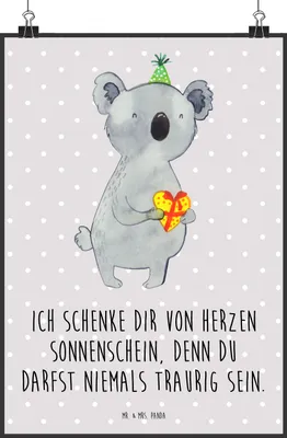 Produktbild von Mr. & Mrs. Panda Bild Koala Geschenk DIN A1 - Grau Pastell - wanddeko, Plakat, Kunstdruck, drucke, Party, Wandbild, Geburtstag
