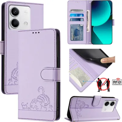 Produktbild von Leder Hülle für Xiaomi Redmi Note 13 5G Süße Katze Flip Case Brieftasche Schutzhülle mit Standfunktion Lila