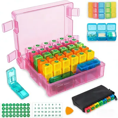 Productafbeelding van Tablettenbox voor 31 dagen, met 3 compartimenten. Medicijnbox, roze, met tablettendoos