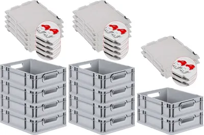 Produktbild von SuperSparSet 10x Eurobox NextGen Grip mit Scharnierdeckel und roten Schiebeschnappverschlüssen | HxBxT 12x30x40cm | 11 Liter | Grau | Griffe offen | Glatter Boden | Eurobehälter, Transportbox, Transportbehälter, Stapelbehälter