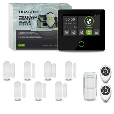 Immagine prodotto di Sistema di allarme wireless HUXGO per casa con Wi-Fi e GSM 4G – Set composto da 1 rilevatore di movimento, 7 sensori per porte, app TUYA, HXA502 B
