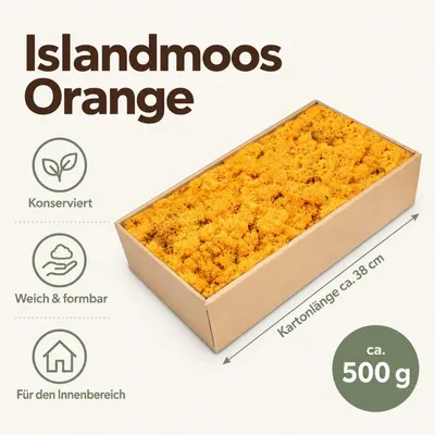 Produktbild von Islandmoos 500 g in über 30 Farben, konservierte Rentierflechte Deko Basteln, Farbe:Orange