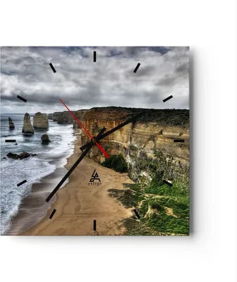 Produktbild von Wanduhr - Quadrat - Glasuhr - Strand Ozean Landschaft - 30x30cm - Schleichendes Uhrwerk - Lautlos - zum Aufhängen bereit - Dekoration Modern - Wanddekoration aus Glas - C3AC30x30-0141
