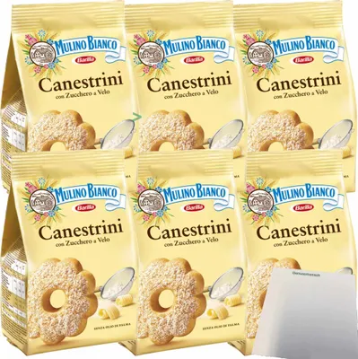 Produktbild von Mulino Bianco Canestrini Kekse mit Puderzucker 6er Pack (6x200g Beutel) + usy Block
