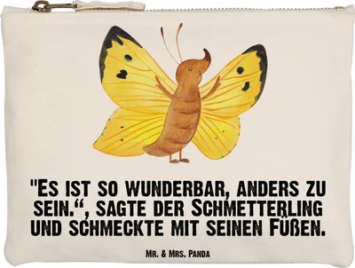 Produktbild von Mr. & Mrs. Panda Pouch Schmetterling Zitronenfalter Grösse XL Große - Weiß - Geschenk, Fakt, Selbstliebe, Liebe, Motivation, Schminktasche, Federmappe, Federtasche, Etui