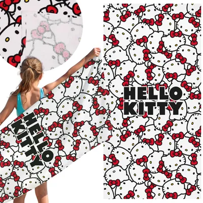 Produktbild von Hello Kitty, weißes schnelltrocknendes Strand- und Badetuch aus 100 % Baumwolle, 70 x 140 cm,