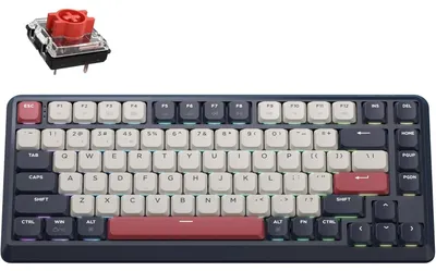 Image de Clavier mécanique sans fil Keychron J1, compatible QMK, 2,4 GHz et Bluetooth - Bleu foncé / Rétroéclairage RGB (touches interchangeables) / Interrupteurs rouges
