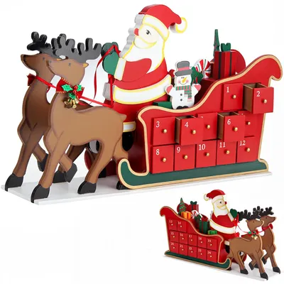 Immagine prodotto di Spielwerk® Calendario dell' Avvento Riutilizzabile in Legno Babbo Natale con Slitta Decorazione Natalizia da Riempire