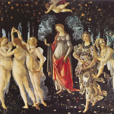 Obrázok produktu pre Sandro Botticelli Art Print Obraz - Jar, Venušina ríša 1482-1487 (70 x 70 cm)