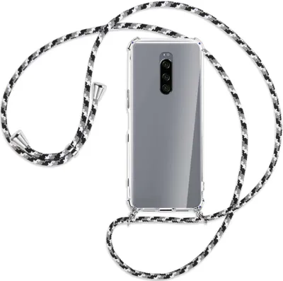 Produktbild von Handykette Backcover-Schutzhülle mit Band (Metall silberfarben) für Sony Xperia 1 - schwarz/grau/weiß