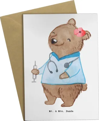 Produktbild von Mr. & Mrs. Panda Klappkarte Krankenpflegehelferin Herz - Weiß - Geschenk, Ausbildung, hochzeitskarten, Pflegehelferin, weihnachtskarten, osterkarten, Pflegekraft