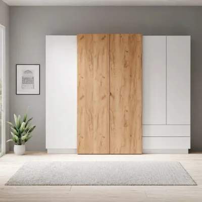 Produktbild von Kleiderschrank VIANO 230 cm Weiß Eiche Craft Gold Innenspiegel