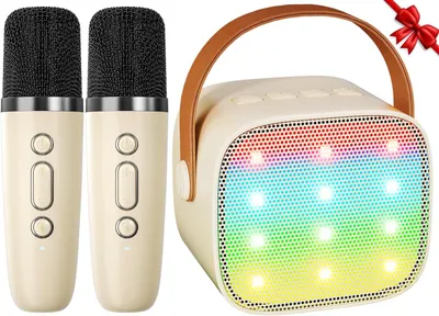 Obrázok produktu pre Karaoke pre deti – béžová farba – s 2 mikrofónmi a Bluetooth reproduktorom