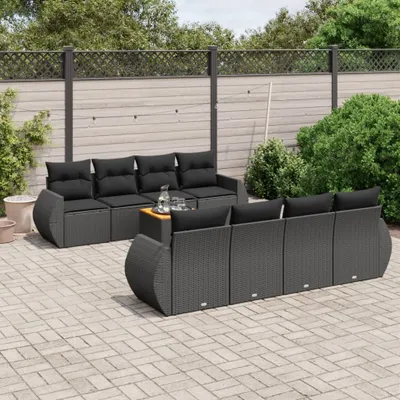Produktbild von 9-tlg. Garten-Sofagarnitur mit Kissen Schwarz Poly Rattan 3257252