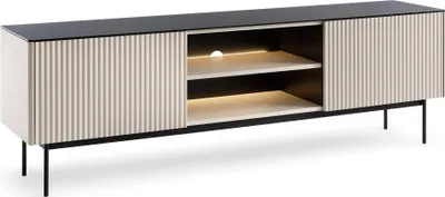 Obrázek produktu pro BETTSO Moderní dvoudveřová skříňka RITA RTV v kašmírové barvě s frézovaným čelem a LED osvětlením